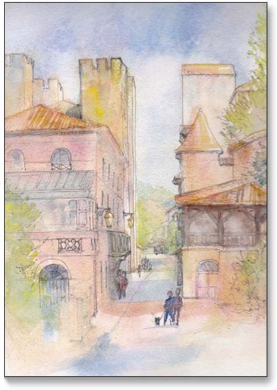 Moulin d'Henri IV - Watercolour and pen by Jill Fellows, painting tutor giving workshops in France